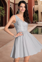 Load image into Gallery viewer, Hadassah A-line V-Neck Short/Mini Chiffon Lace Homecoming Dress With Sequins XXCP0020557
