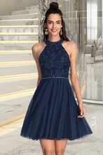 Load image into Gallery viewer, Sariah A-line Scoop Short/Mini Lace Tulle Homecoming Dress With Beading XXCP0020560