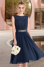 Load image into Gallery viewer, Avery A-line Scoop Knee-Length Chiffon Lace Homecoming Dress With Beading Bow XXCP0020588