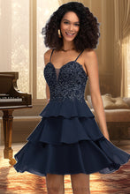 Load image into Gallery viewer, Alexis A-line Sweetheart Short/Mini Chiffon Lace Homecoming Dress With Beading Sequins XXCP0020576