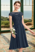 Load image into Gallery viewer, Viola A-line Scoop Knee-Length Chiffon Lace Homecoming Dress With Bow XXCP0020581