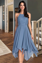 Load image into Gallery viewer, Peyton A-line Halter Asymmetrical Chiffon Lace Homecoming Dress XXCP0020561
