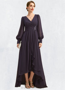 Parker A-line V-Neck Asymmetrical Chiffon Mother of the Bride Dress With Beading Cascading Ruffles Sequins XXC126P0021893