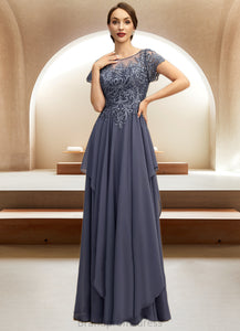 Karen A-line Scoop Illusion Floor-Length Chiffon Lace Mother of the Bride Dress With Cascading Ruffles Sequins XXC126P0021897