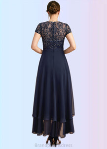Gabrielle A-line Scoop Illusion Asymmetrical Chiffon Lace Mother of the Bride Dress With Sequins XXC126P0021902
