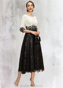 Alyssa A-line Scoop Tea-Length Chiffon Lace Mother of the Bride Dress With Sequins XXC126P0021903