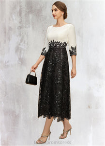 Alyssa A-line Scoop Tea-Length Chiffon Lace Mother of the Bride Dress With Sequins XXC126P0021903