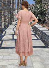 Load image into Gallery viewer, Finley A-line V-Neck Tea-Length Chiffon Lace Mother of the Bride Dress With Pleated XXC126P0021927