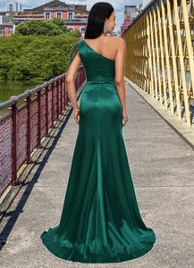 Seraphina Trumpet/Mermaid One Shoulder Sweep Train Stretch Satin Prom Dresses With Beading XXCP0022205
