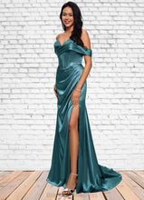 Load image into Gallery viewer, Maryjane Trumpet/Mermaid V-Neck Sweep Train Stretch Satin Prom Dresses With Beading Rhinestone Sequins XXCP0022213