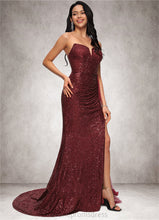 Load image into Gallery viewer, Mallory Trumpet/Mermaid V-Neck Sweep Train Sequin Prom Dresses XXCP0022227