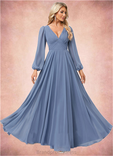 Aurora A-line V-Neck Floor-Length Chiffon Bridesmaid Dress XXCP0022579
