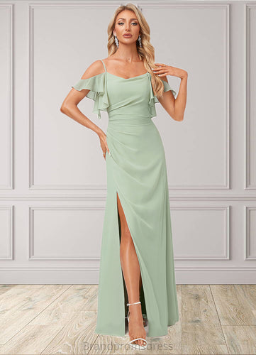 Aiyana A-line Cold Shoulder Floor-Length Chiffon Bridesmaid Dress With Ruffle XXCP0022586