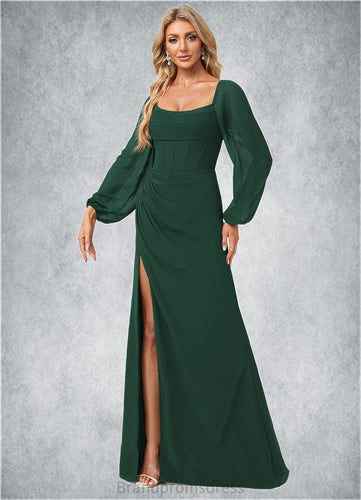 Gracie A-line Scoop Floor-Length Chiffon Bridesmaid Dress XXCP0022593