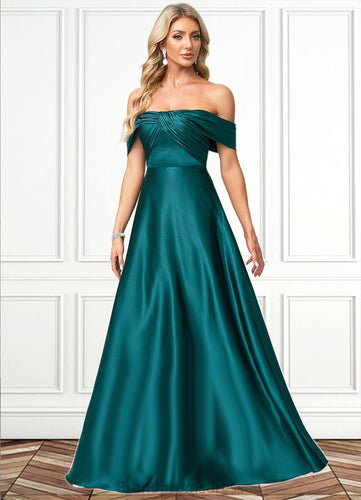 Alexia A-line Off the Shoulder Floor-Length Stretch Satin Bridesmaid Dress XXCP0022595