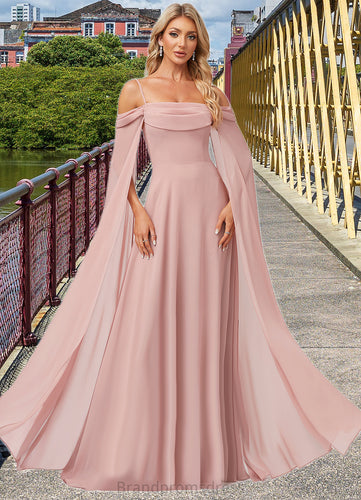 Hortensia A-line Cold Shoulder Square Floor-Length Chiffon Bridesmaid Dress With Ruffle XXCP0022598