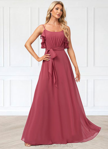 Londyn A-line V-Neck Floor-Length Chiffon Bridesmaid Dress With Ruffle XXCP0022604