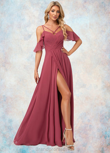 Heather A-line Cold Shoulder Floor-Length Chiffon Bridesmaid Dress With Ruffle XXCP0022605