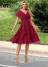 Load image into Gallery viewer, Amaya A-line V-Neck Knee-Length Chiffon Bridesmaid Dress With Ruffle XXCP0022609