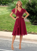 Load image into Gallery viewer, Amaya A-line V-Neck Knee-Length Chiffon Bridesmaid Dress With Ruffle XXCP0022609