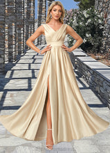 Load image into Gallery viewer, Alannah A-line V-Neck Floor-Length Satin Bridesmaid Dress XXCP0022612