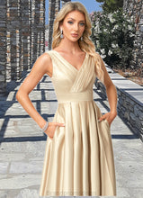 Load image into Gallery viewer, Alannah A-line V-Neck Floor-Length Satin Bridesmaid Dress XXCP0022612