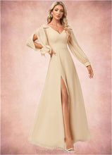 Load image into Gallery viewer, Novia A-line V-Neck Floor-Length Chiffon Bridesmaid Dress With Bow XXCP0022613