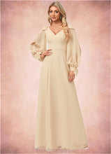 Load image into Gallery viewer, Novia A-line V-Neck Floor-Length Chiffon Bridesmaid Dress With Bow XXCP0022613