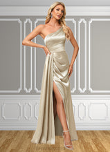 Load image into Gallery viewer, Lexi A-line One Shoulder Floor-Length Stretch Satin Bridesmaid Dress With Ruffle XXCP0022614