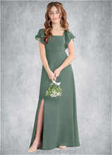 Load image into Gallery viewer, Adrienne A-Line Bow Chiffon Floor-Length Junior Bridesmaid Dress Eucalyptus XXCP0022847