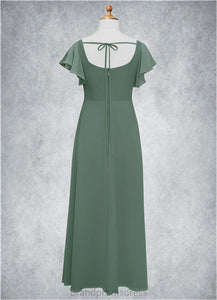 Adrienne A-Line Bow Chiffon Floor-Length Junior Bridesmaid Dress Eucalyptus XXCP0022847