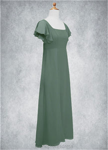 Adrienne A-Line Bow Chiffon Floor-Length Junior Bridesmaid Dress Eucalyptus XXCP0022847