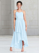 Load image into Gallery viewer, Jan A-Line Ruched Chiffon Asymmetrical Junior Bridesmaid Dress Sky Blue XXCP0022848