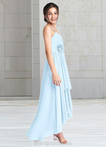 Jan A-Line Ruched Chiffon Asymmetrical Junior Bridesmaid Dress Sky Blue XXCP0022848