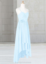 Load image into Gallery viewer, Jan A-Line Ruched Chiffon Asymmetrical Junior Bridesmaid Dress Sky Blue XXCP0022848