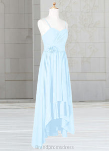 Jan A-Line Ruched Chiffon Asymmetrical Junior Bridesmaid Dress Sky Blue XXCP0022848