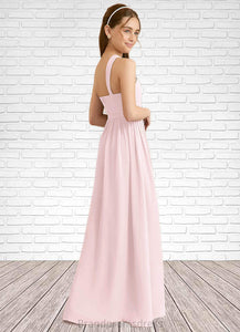 Nevaeh A-Line Pleated Chiffon Floor-Length Junior Bridesmaid Dress Blushing Pink XXCP0022849
