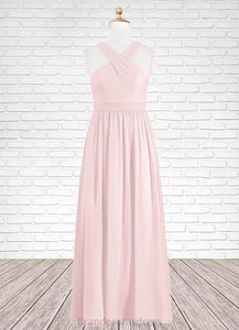 Nevaeh A-Line Pleated Chiffon Floor-Length Junior Bridesmaid Dress Blushing Pink XXCP0022849