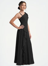 Load image into Gallery viewer, Gwendoline A-Line Bow Chiffon Floor-Length Junior Bridesmaid Dress black XXCP0022850