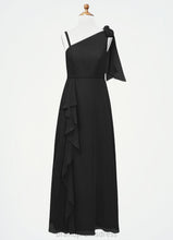 Load image into Gallery viewer, Gwendoline A-Line Bow Chiffon Floor-Length Junior Bridesmaid Dress black XXCP0022850