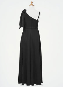 Gwendoline A-Line Bow Chiffon Floor-Length Junior Bridesmaid Dress black XXCP0022850