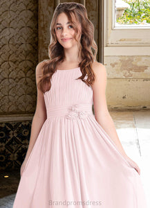 Jenna A-Line Floral Chiffon Floor-Length Junior Bridesmaid Dress Blushing Pink XXCP0022851