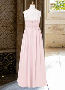Jenna A-Line Floral Chiffon Floor-Length Junior Bridesmaid Dress Blushing Pink XXCP0022851