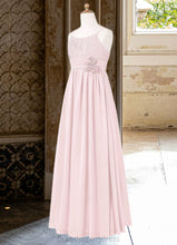 Load image into Gallery viewer, Jenna A-Line Floral Chiffon Floor-Length Junior Bridesmaid Dress Blushing Pink XXCP0022851