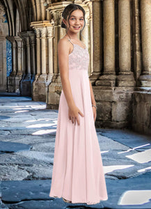 Gretchen A-Line Lace Chiffon Floor-Length Junior Bridesmaid Dress Blushing Pink XXCP0022853