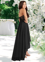 Load image into Gallery viewer, Mabel A-Line Lace Chiffon Asymmetrical Junior Bridesmaid Dress black XXCP0022855