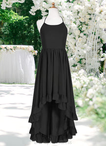 Mabel A-Line Lace Chiffon Asymmetrical Junior Bridesmaid Dress black XXCP0022855