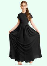 Load image into Gallery viewer, Melanie A-Line Ruched Mesh Floor-Length Junior Bridesmaid Dress black XXCP0022857