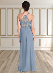 Ciara A-Line Lace Chiffon Floor-Length Junior Bridesmaid Dress dusty blue XXCP0022860