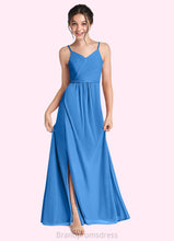Load image into Gallery viewer, Stella Pleated Mesh Floor-Length Junior Bridesmaid Dress Blue Jay XXCP0022861